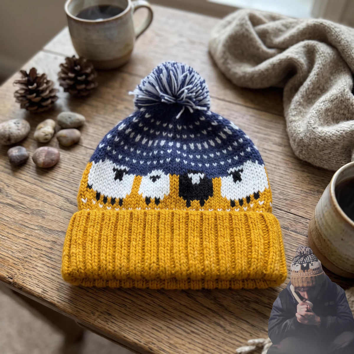 Movie-Inspired Sheep pattern Knit Beanie Hat with Pom Pom