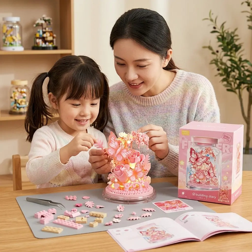 Plymagic Assembly Model - Butterfly and Flowers in a Bottle