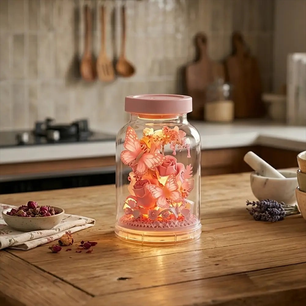 Plymagic Assembly Model - Butterfly and Flowers in a Bottle
