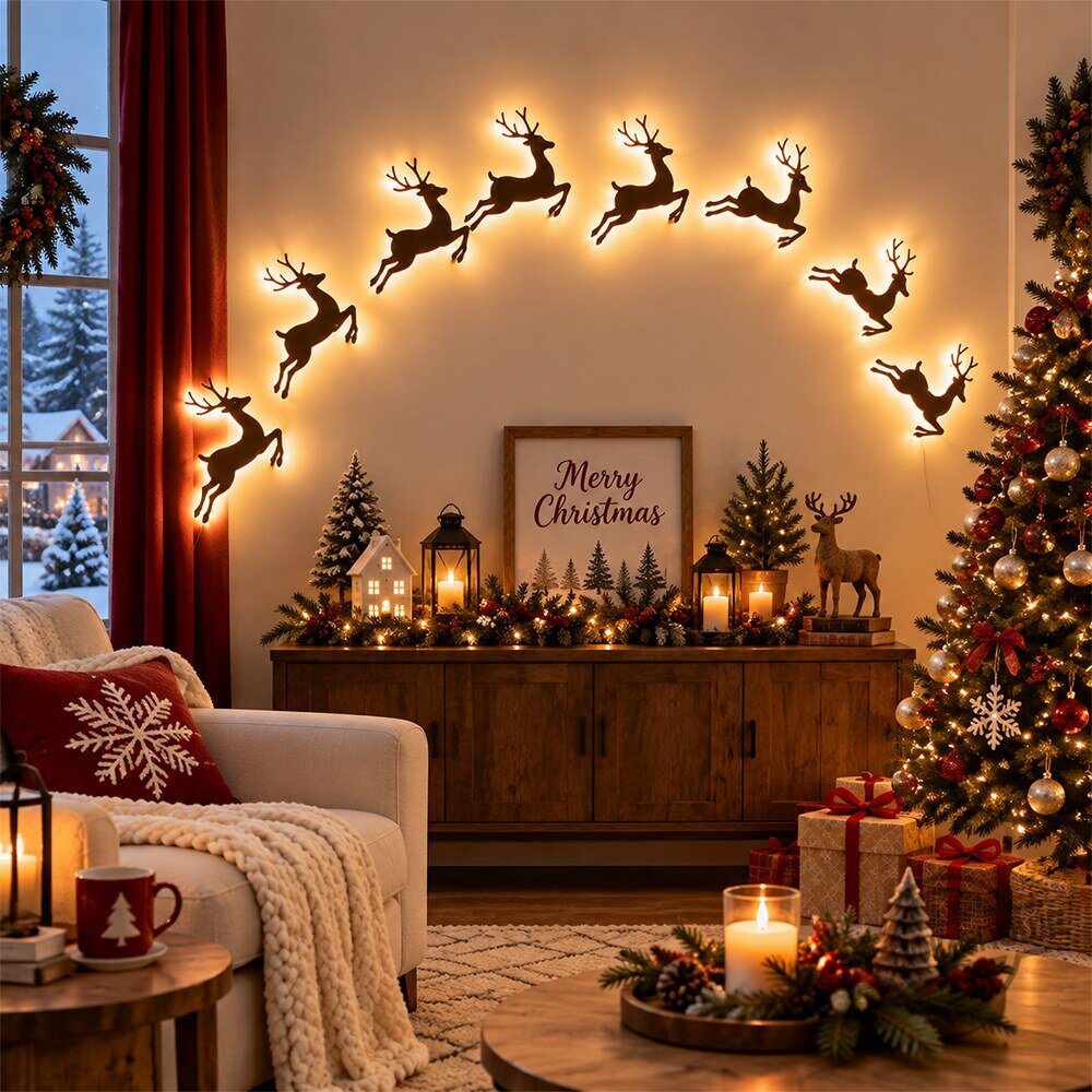 Snugorae Lighted Reindeer Christmas Wall Decor – 12 Pack